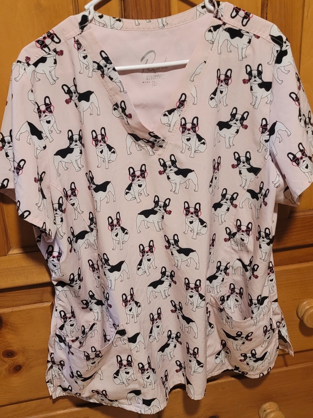 Prints By Maevn Girls' Pink French Bulldog Print Scrub Top